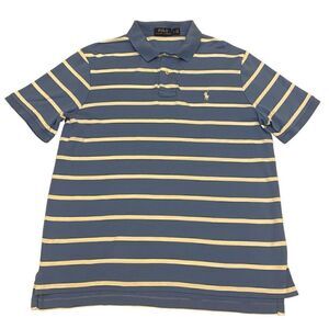 Polo Ralph Lauren Blue and White Striped Short‎ Sleeve Tennis Tail Polo Sz L